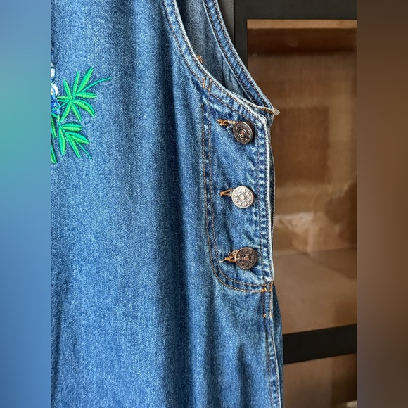 Vintage 90s Casey Coleman Bluebonnet Embroidered Denim Jumper Dress midi overall - Picture 5 of 11